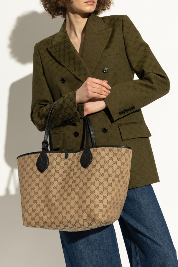 トートバッグ GUCCI BLACK LEATHER REVERSIBLE SHOPPING BAG Gucci Totissima large reversible tote bag in dark blue denim